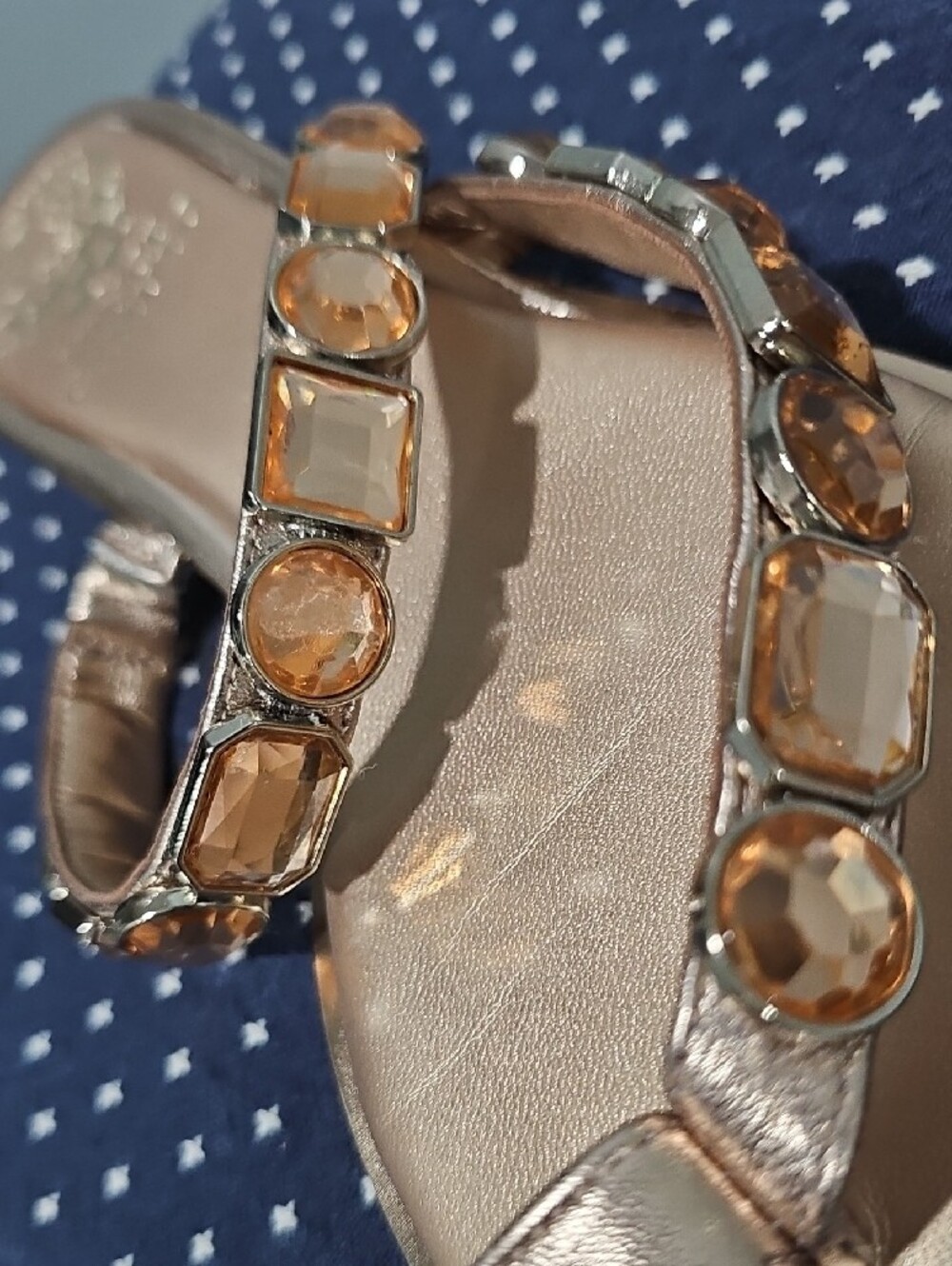 Vince Camuto Metallic Gold Jeweled Double-Strap Slide Sandals - Picture 7 of 14